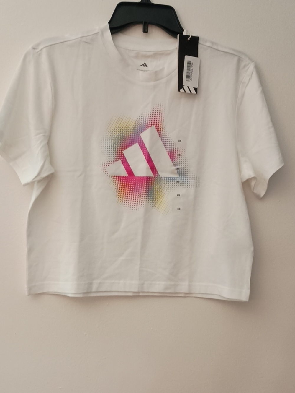 adidas White Short-Sleeve Tee with Pink Yellow Blue Logo